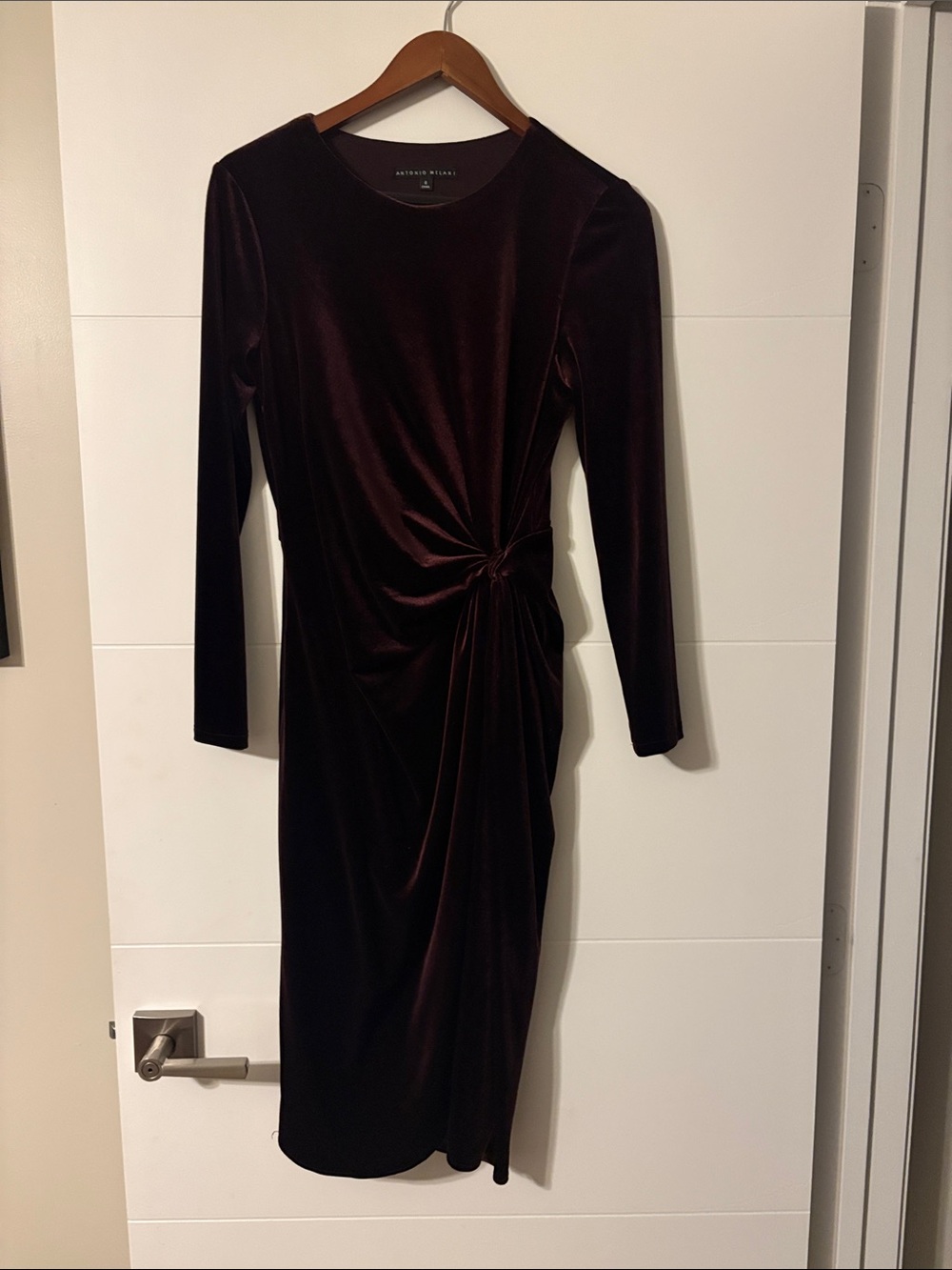 Antonio Melani Velvety Velour Knot-Detail Long Sleeve Dress - Deep Burgundy Sz6